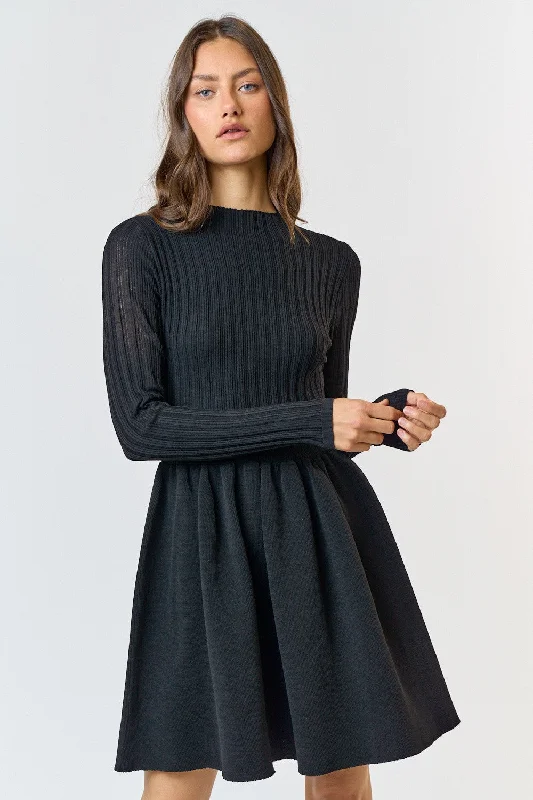 Claudia Ribbed Mini Dress Classic Black Mini Dress