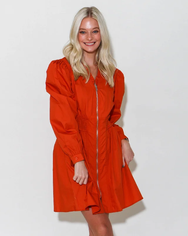 Voluminous Sleeve Poplin Mini Dress Fashionable Party Mini Dress