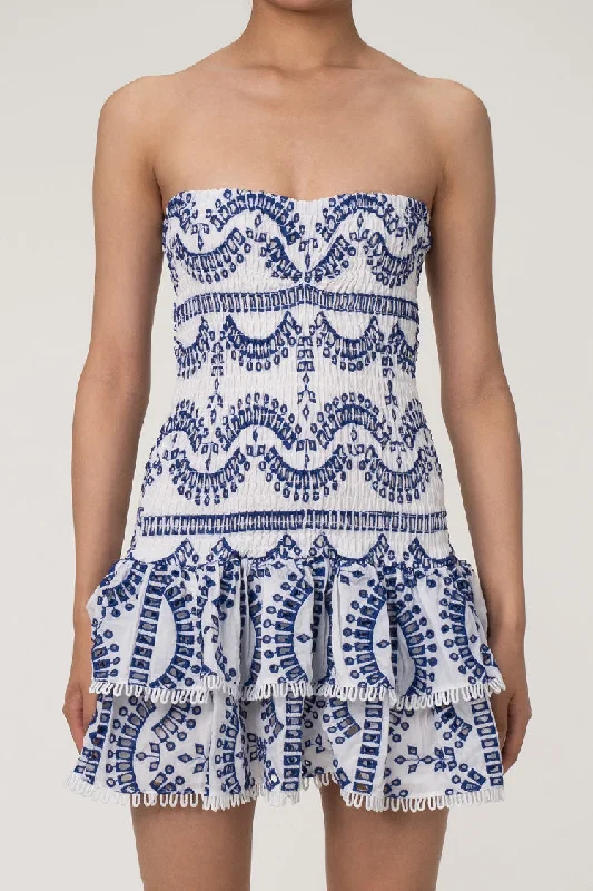 Cute Strapless Smocked Broderie Anglaise Ruffle Tiered Party Mini Dress Comfortable Smocked Mini Dress Cute Strapless Smocked Broderie Anglaise Ruffle Tiered Party Mini Dress Comfortable Smocked Mini Dress