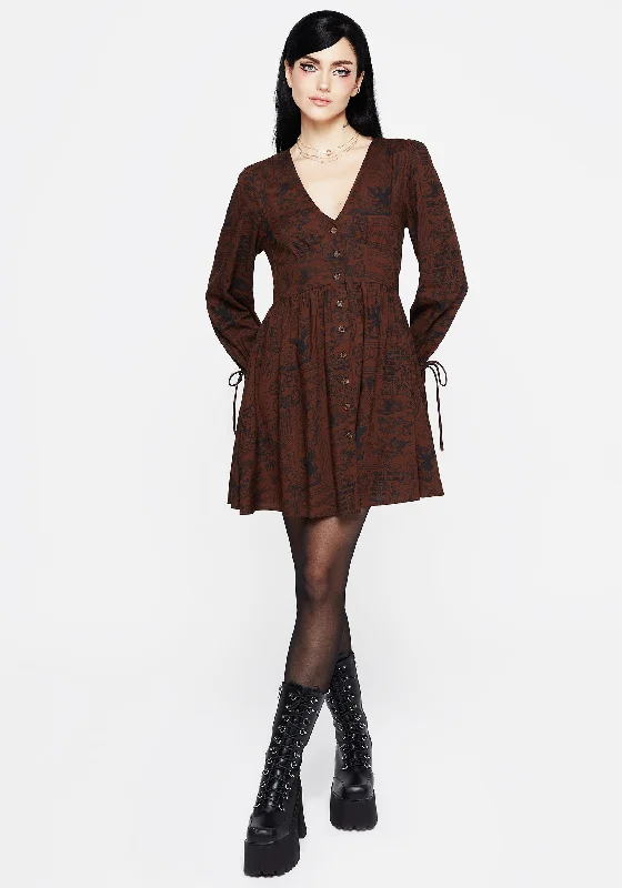 Daemonologie Woodcut Print Mini Dress Elegant Silk Mini Dress