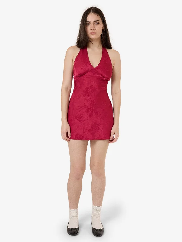 Dakota Floral Halter Mini Dress - Dark Cherry Stylish Puff Sleeve Mini Dress