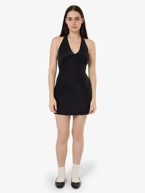 Dakota Halter Mini Dress - Black Cozy Ribbed Mini Dress