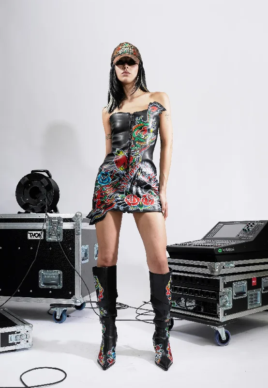 Dragon Rose Mini Dress - Black Trendy Bodycon Mini Dress