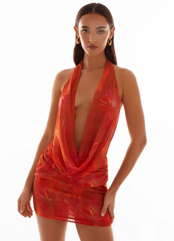 Elysia Chiffon Mini Dress - Amber Casual Button-Up Mini Dress