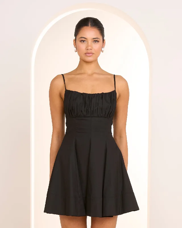 Gaia Flared Mini Dress Elegant Satin Lace Mini Dress