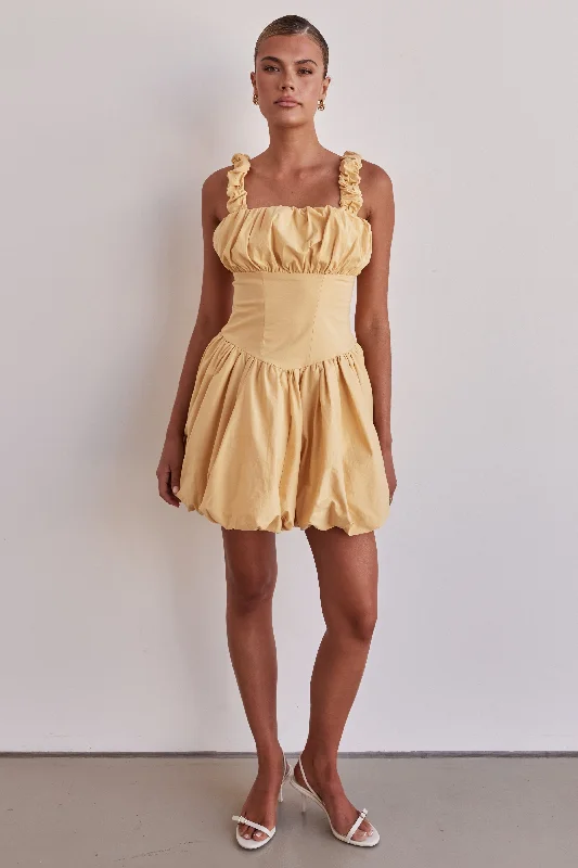 Guinevere Mini Dress (Yellow) Elegant Velvet Mini Dress