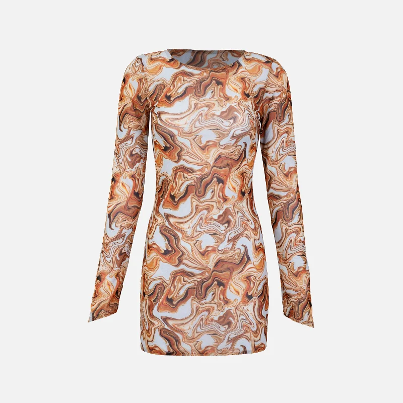 Gonza Long Sleeve Mini Dress - Dorada Casual V-Neck Mini Dress