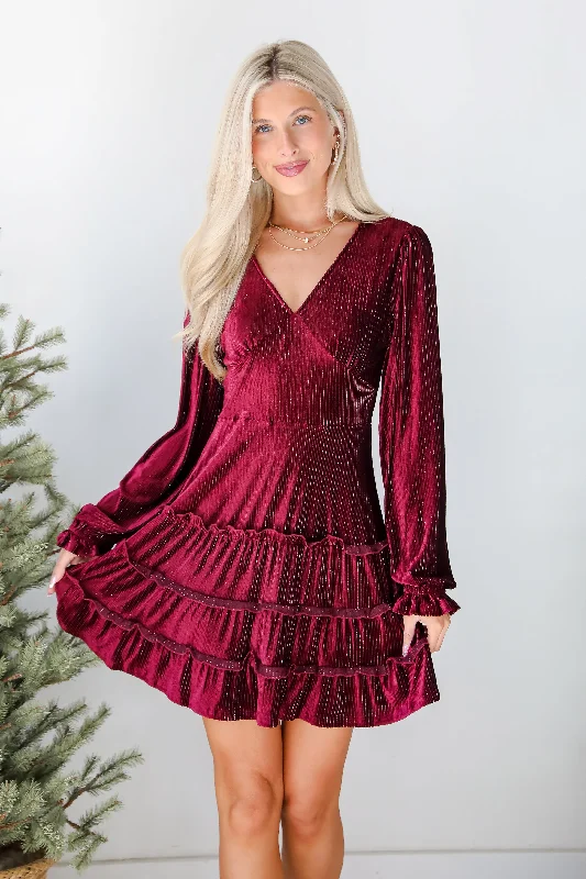 Heartful Romance Wine Velvet Mini Dress - DOORBUSTER Elegant Lace Mini Dress