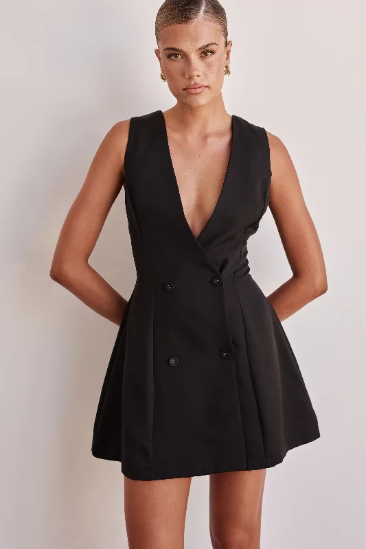 Isobel Mini Dress (Black) Trendy Denim Mini Dress