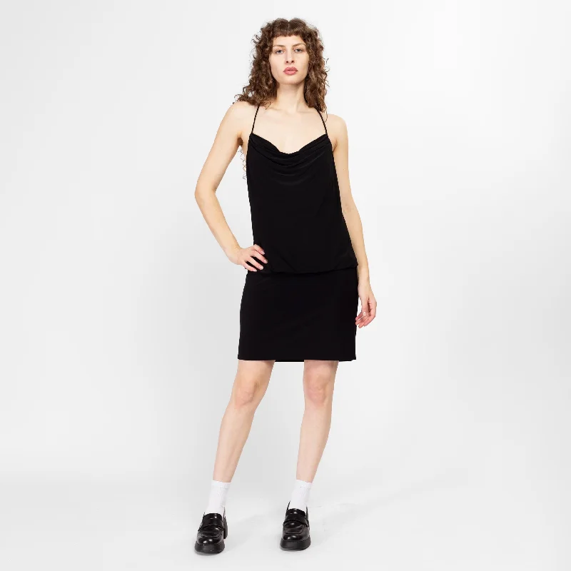 Large Y2K Cache Black Blouson Mini Dress Trendy Denim Mini Dress