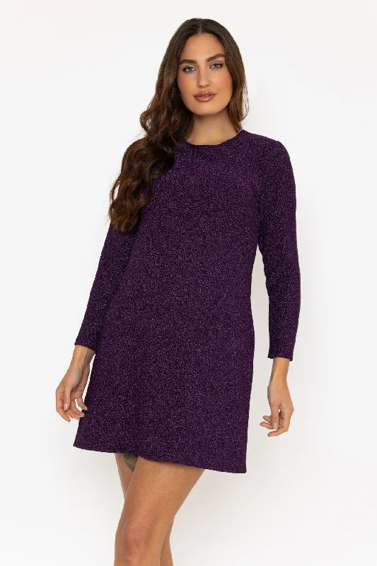 Long Sleeve Purple Sparkle Mini Dress Elegant Satin Lace Mini Dress