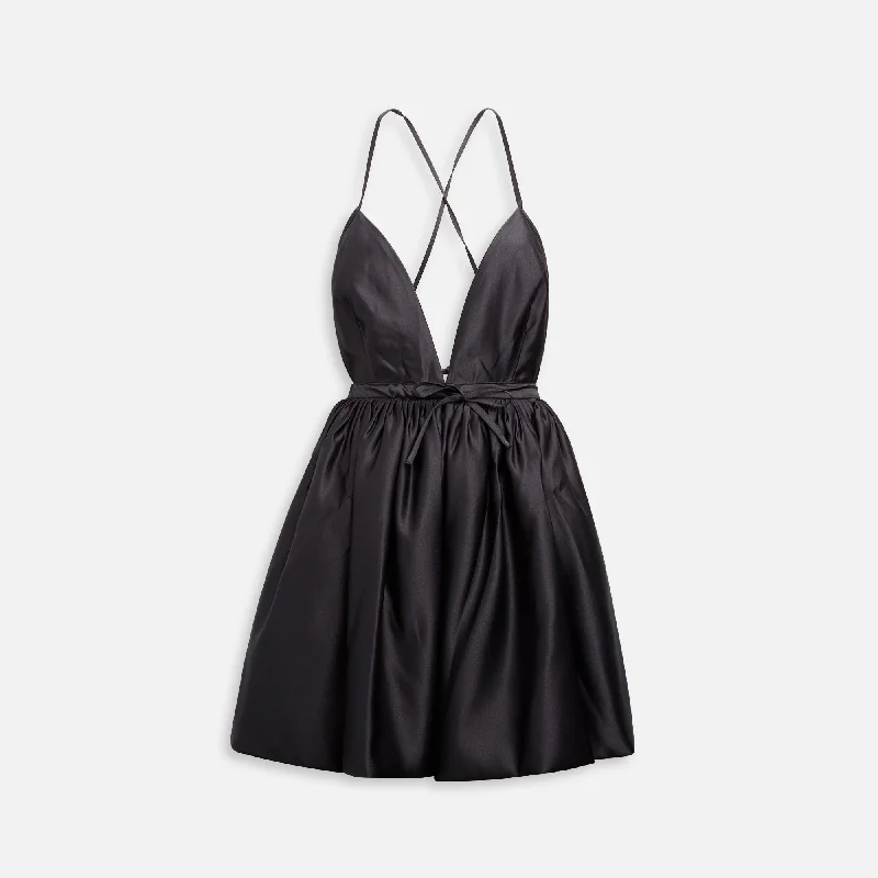 Azeeza Martine Satin Plunge Bubble Mini Dress - Black Classic Shift Mini Dress