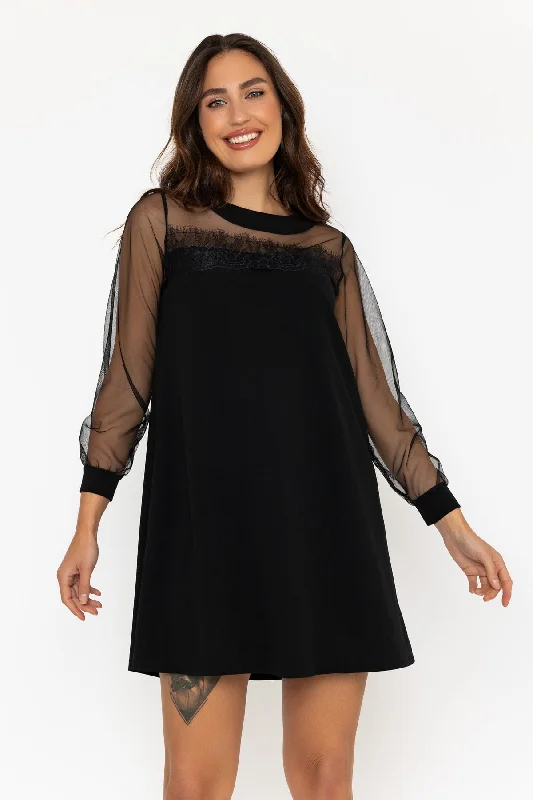 Mesh Long Sleeve Black Cindy Mini Dress Stylish Summer Mini Dress
