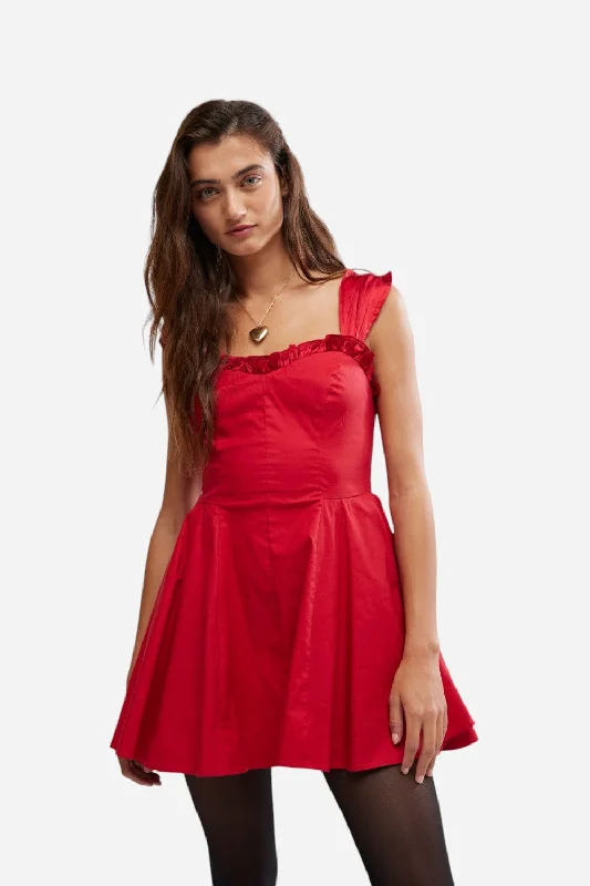 Free People Midnight Magic Mini Dress in Red Dhalia Combo Comfortable One-Shoulder Mini Dress