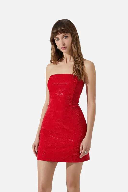 ASTR Mira Rhinestone Mini Dress in Red Trendy Tie-Dye Mini Dress