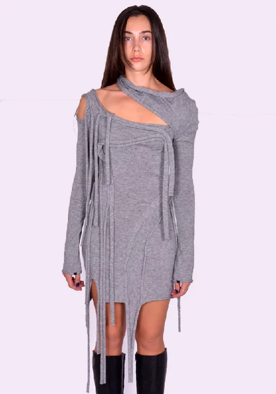 OTTOLINGER 2204030111 STRAPPY KNIT MINI DRESS GREY (New season FW24) Comfortable One-Shoulder Mini Dress