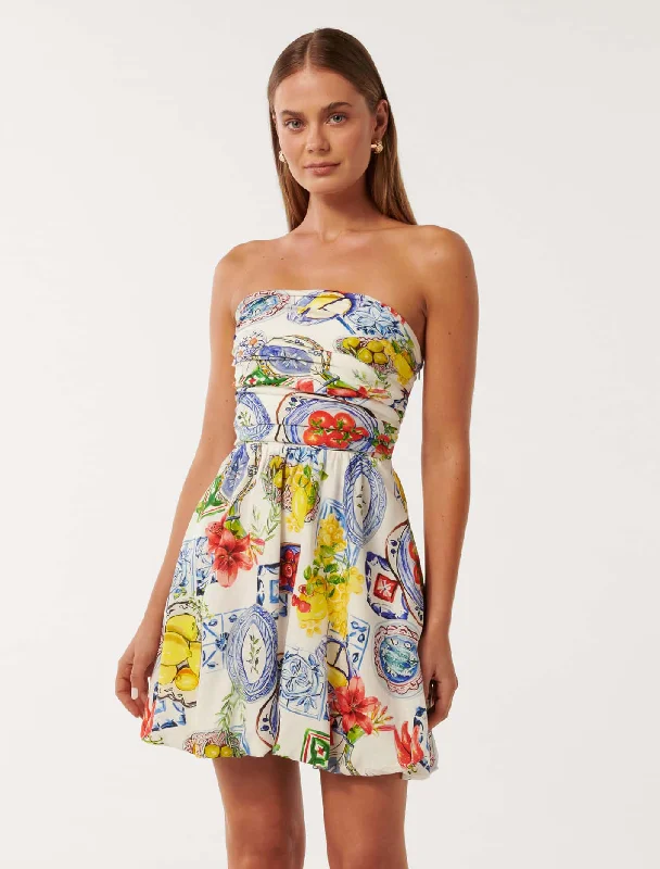 Phoebe Strapless Bubble Hem Mini Dress Cozy Long Sleeve Mini Dress