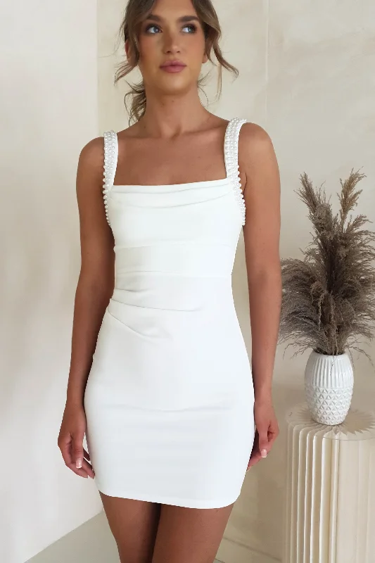 Pia Pearl Detail Mini Dress | White Fashionable Summer Mini Dress