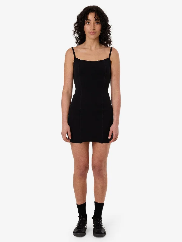 Rib Seam Mini Dress - Black Cozy Ruched Mini Dress