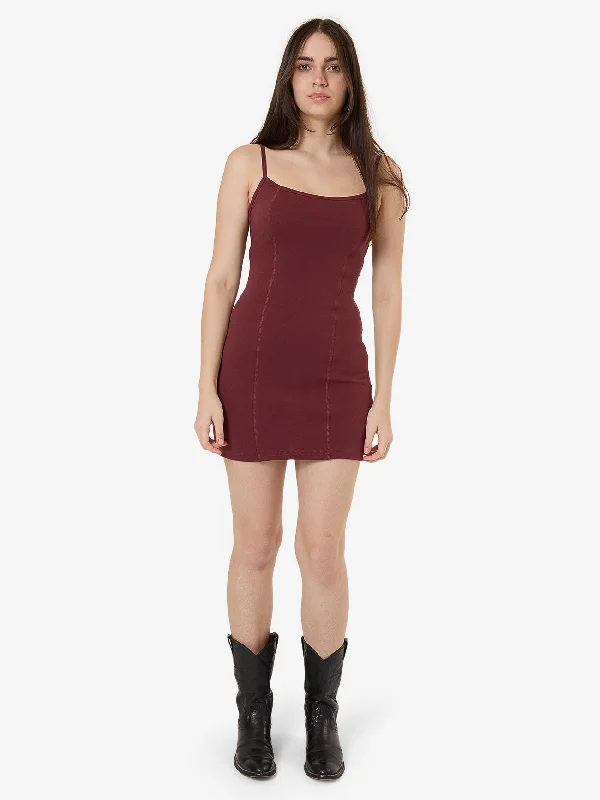 Rib Seam Mini Dress - Dark Cherry Chic Bohemian Mini Dress