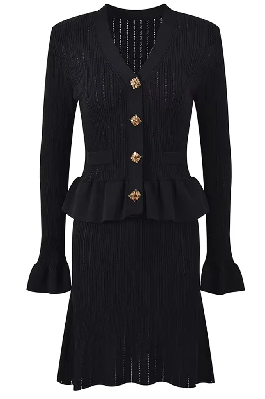 Charlee Knitted Ruffled Mini Dress Casual Button-Up Mini Dress
