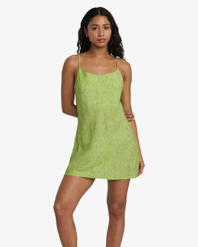 RVCA Womens Macarthur Mini Dress - Neon Green Stylish Sweetheart Neck Mini Dress