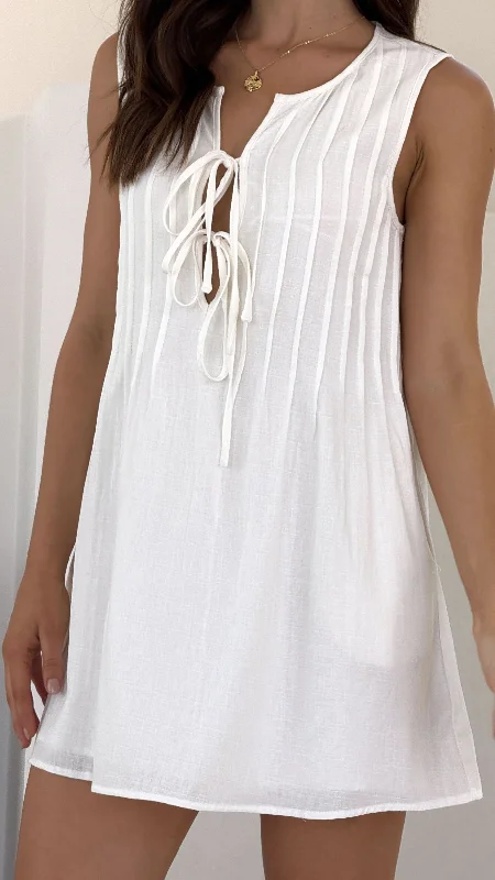 Sahara Mini Dress - White Casual Mini Dress with Pockets