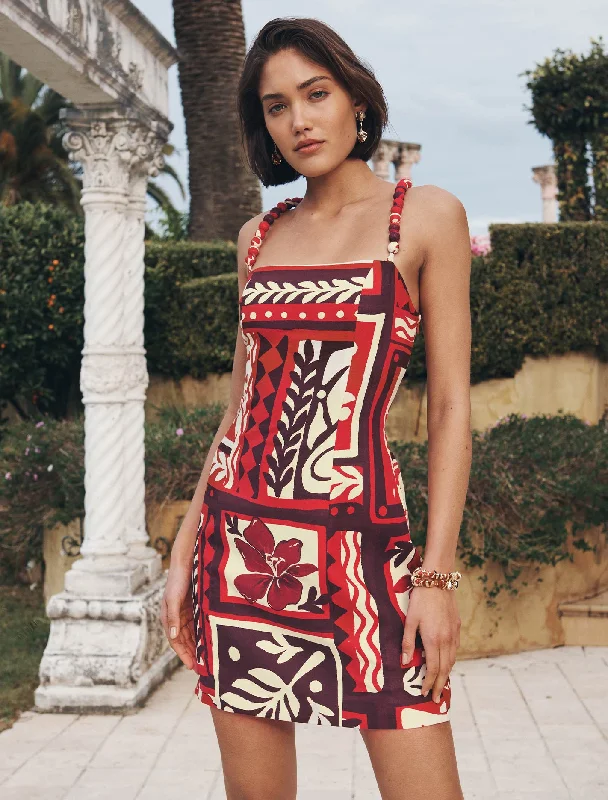 Sasha Strappy Printed Linen Mini Dress Classic Casual Mini Dress