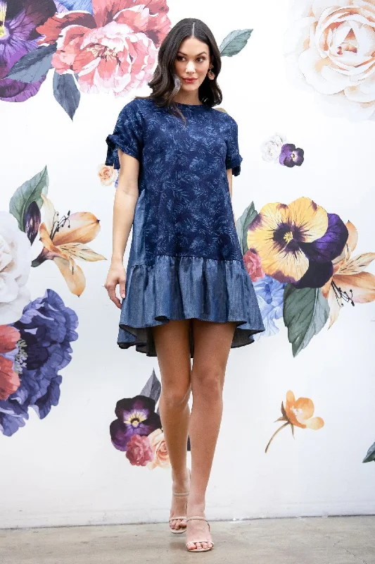 Short Sleeve Navy Mini Dress Fashionable Off-Shoulder Mini Dress