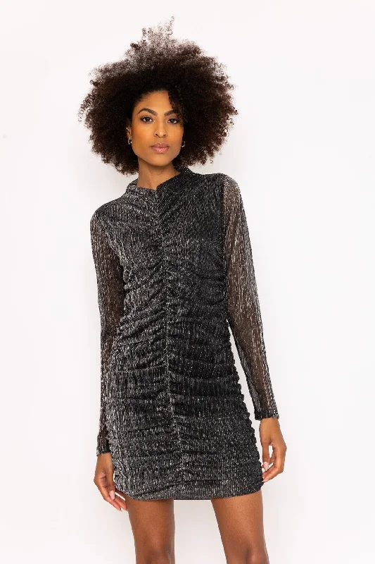 Silver Lurex Kimora Mini Dress Comfortable Ruffle Mini Dress