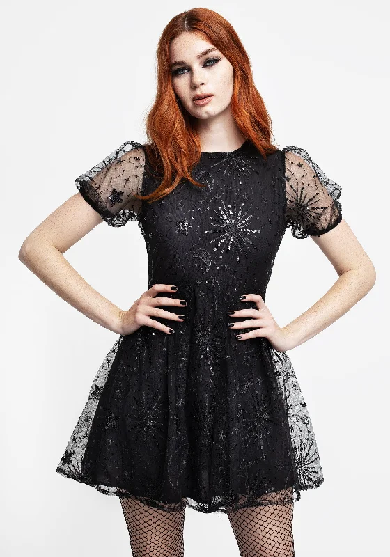 Sirius Sequined Puff Sleeve Mini Dress Elegant Tulle Mini Dress
