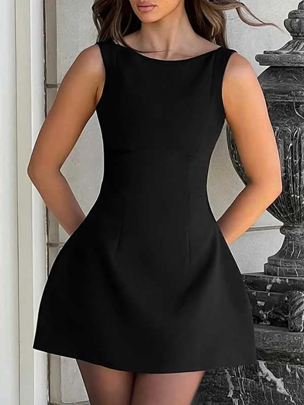 Sleeveless Solid Color Mini Dress Comfortable Bodycon Mini Dress