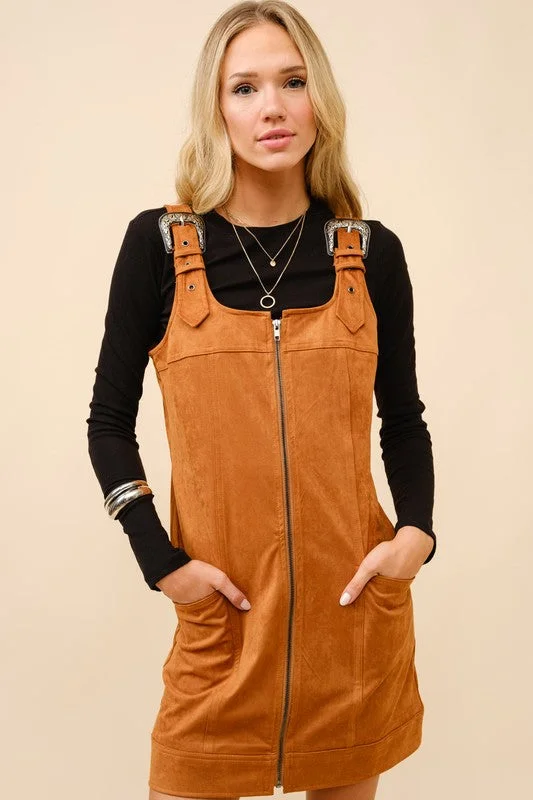 Annie Suede Western Buckle Mini Dress Cozy A-Line Mini Dress
