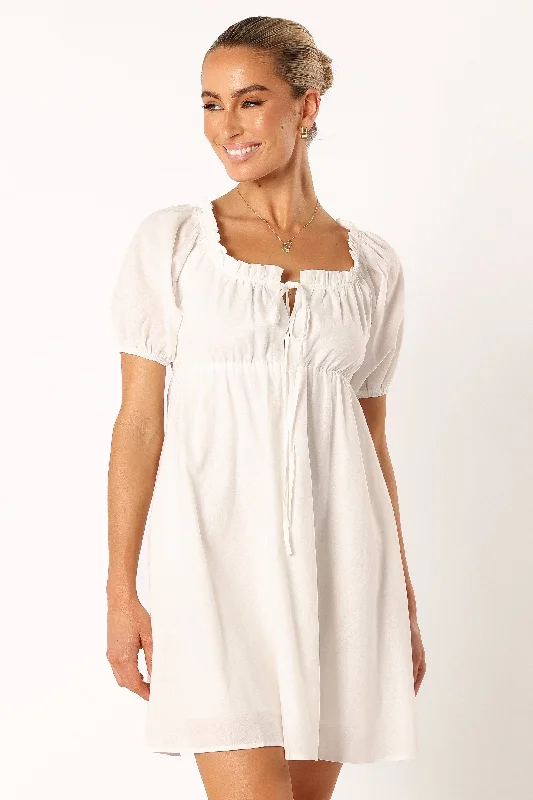 Taylin Mini Dress - White Stylish Ruffle Mini Dress