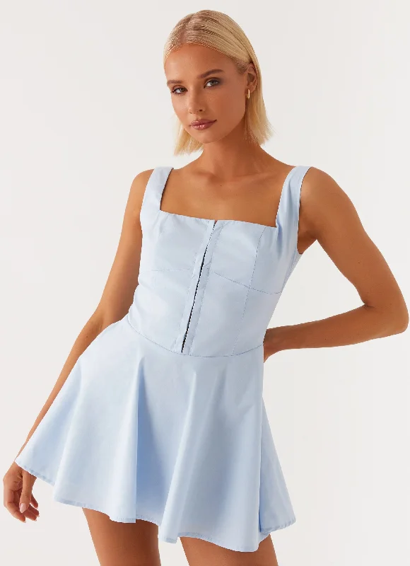 The Isle Mini Dress - Blue Elegant Silk Mini Dress