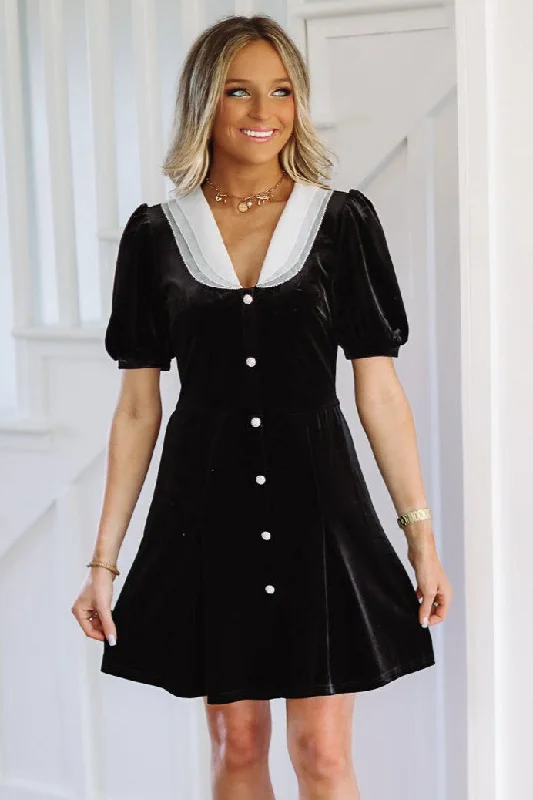Timeless Tales Mini Dress - Black Casual V-Neck Mini Dress