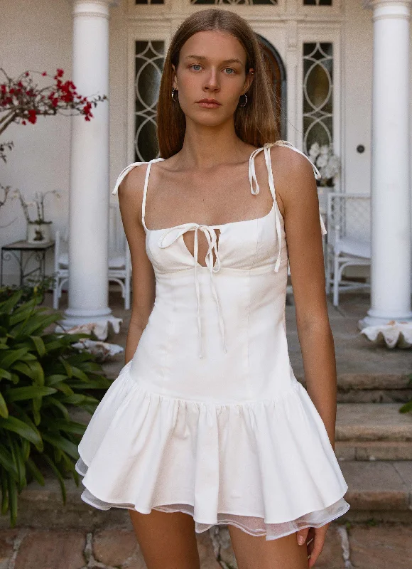 Valene Mini Dress - White Trendy Mini Dress with Belt