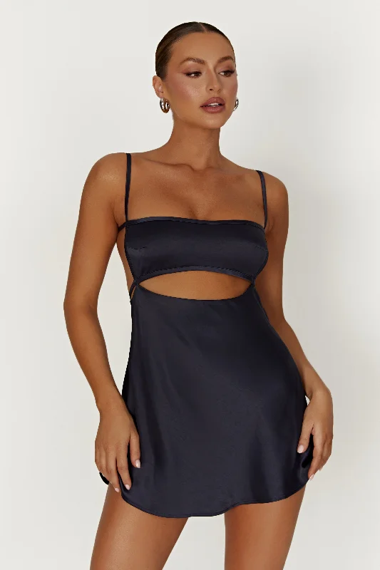 Veda Satin Mini Dress - Midnight Navy Stylish Sweetheart Mini Dress