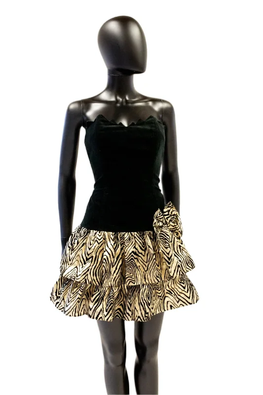 Vintage 1980s Black Gold Mini Dress Trendy Tulle Mini Dress