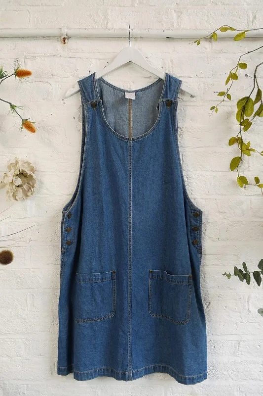 Vintage Denim Pinafore Mini Dress - Size L Stylish Spaghetti Strap Mini Dress
