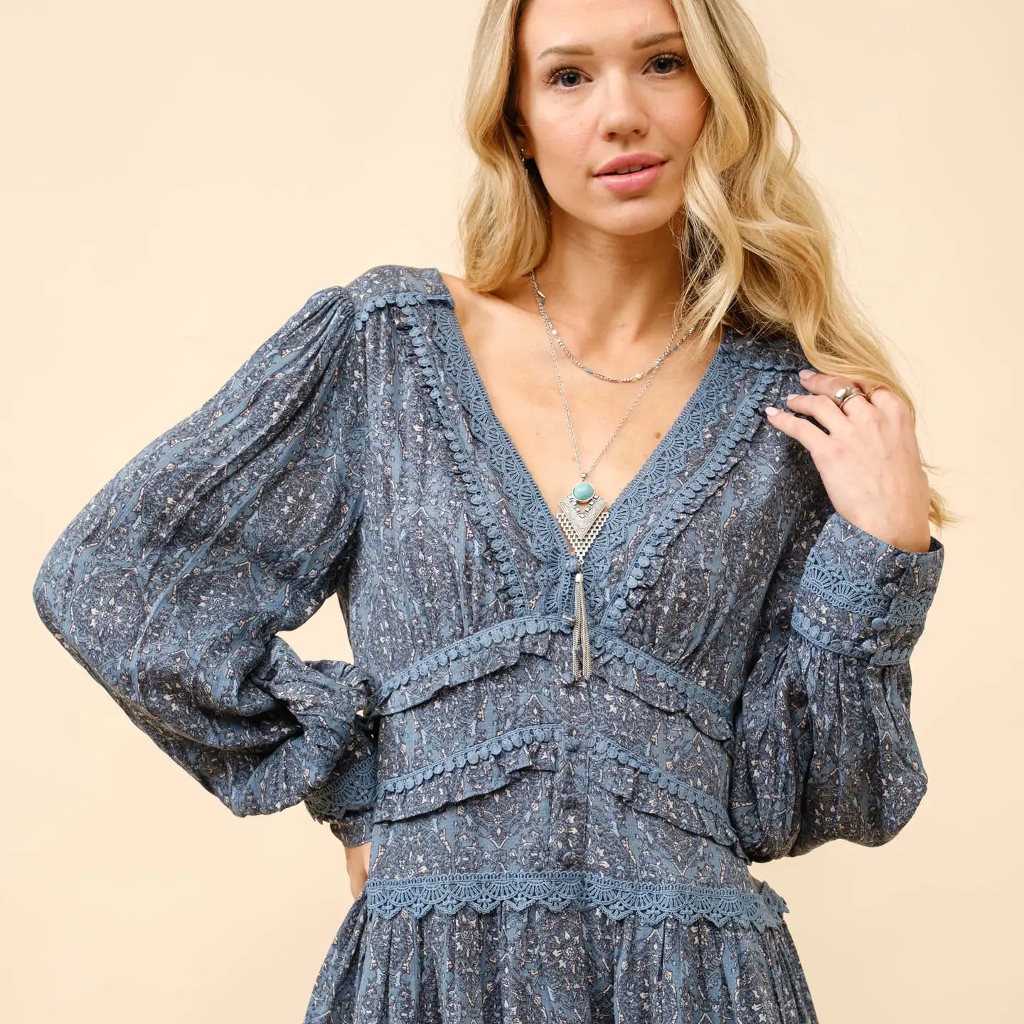 Women's Rayon Jacquard Lace Trimmed Mini Dress in Dusty Blue Fashionable Summer Mini Dress Women's Rayon Jacquard Lace Trimmed Mini Dress in Dusty Blue Fashionable Summer Mini Dress