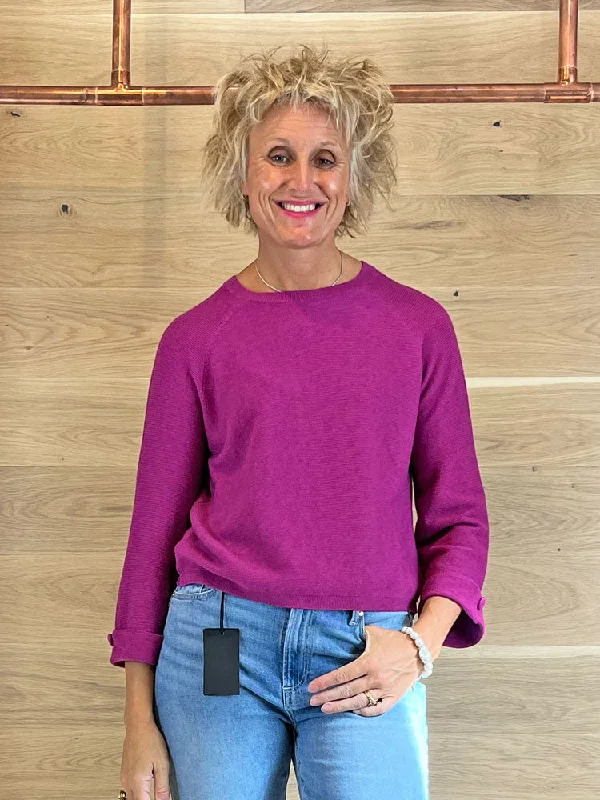 ACL Rib Button Cuff Jumper Purple Machine Wash Dry Clean Hand Wash