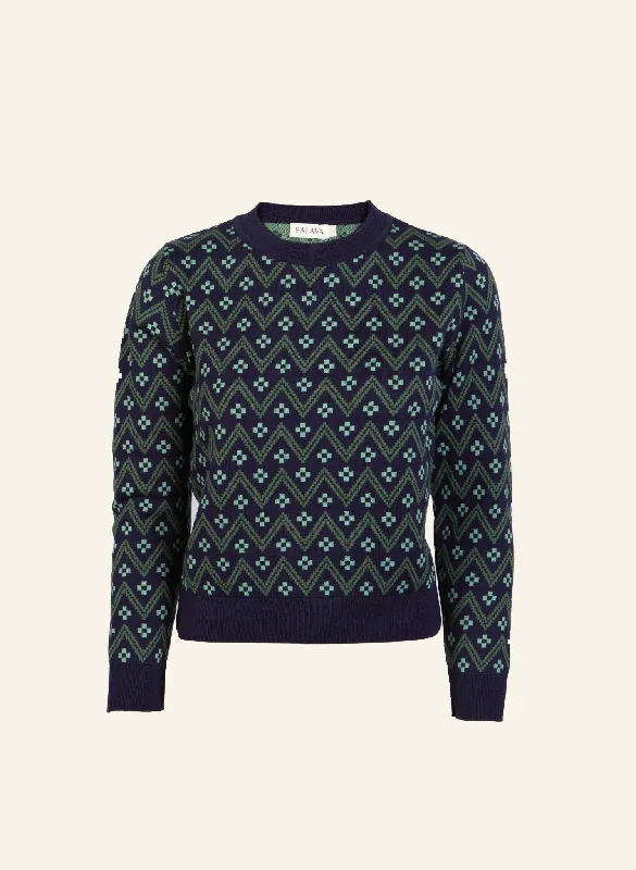 Alba - Navy Cross Stitch Jumper Polka Dot Checkered Tartan