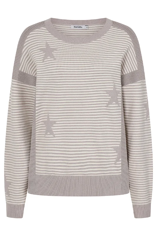 Alice Collins 033A278 Dove Grey Wild Oat Una Jumper Beaded Sweater Sequined Faux Fur