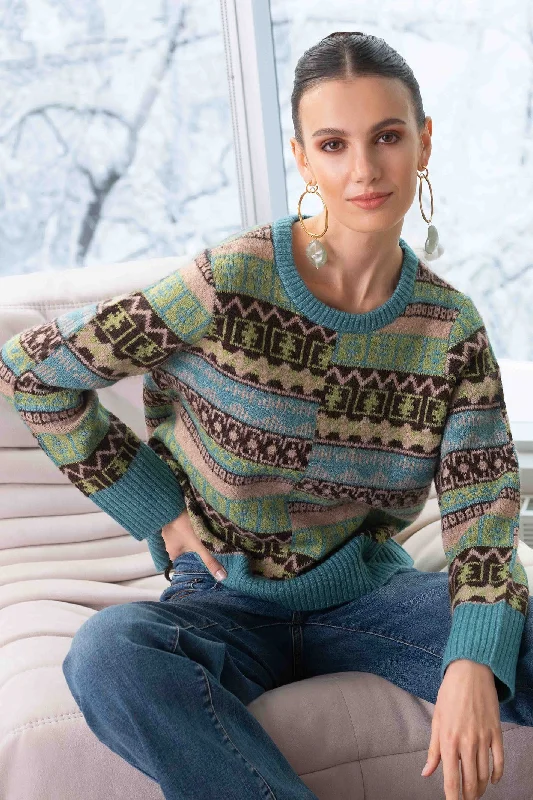 Alison Sheri A44105 Jumper Round Neck Patterned Duck Egg Blue Mesh Sweater Canvas Denim Alison Sheri A44105 Jumper Round Neck Patterned Duck Egg Blue Mesh Sweater Canvas Denim