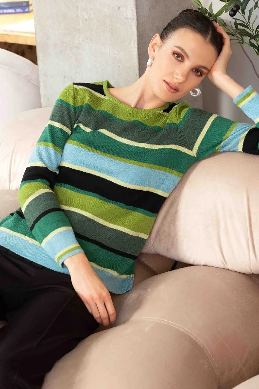 Alison Sheri A44108 Jumper Wide Stripe Green Plaid Sweater Polka Dot Checkered