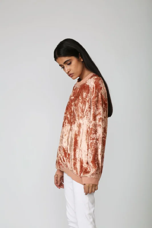 AMINAH Pink Crushed Velvet Jumper Terry Blend Velvet Blend Canvas Blend