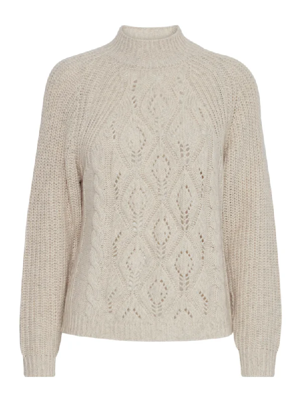 B Young ByMaren Jumper Birch Melange Real Fur Shearling Chenille