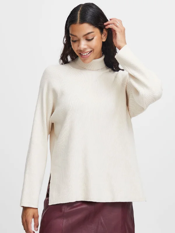 B Young ByMilo Rib Jumper Birch Striped Floral Plaid