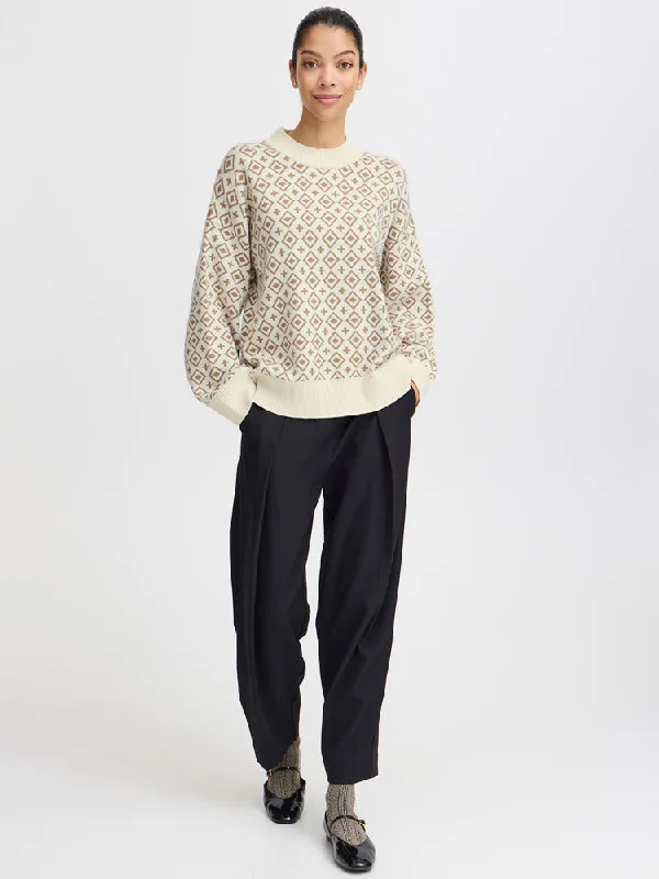 B Young ByMiran Jumper Sepia Tint Graphic Sweater Embroidered Appliqued
